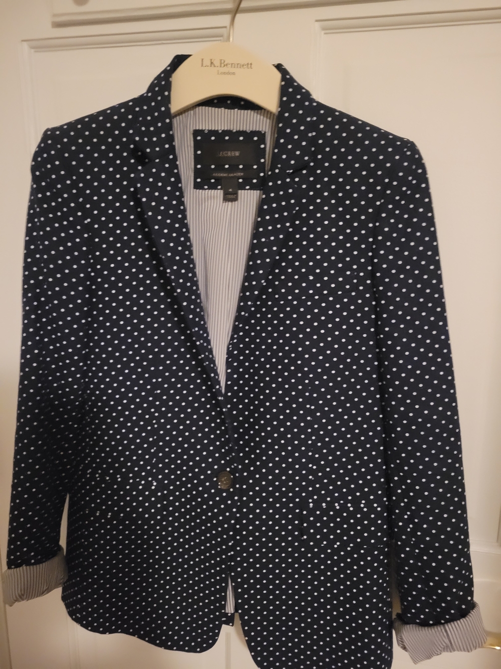 J. Crew Navy Polka Dot Single-Button Blazer